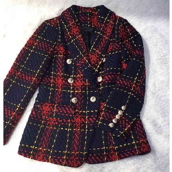 

europe america plaid weave coarse wool double-breasted blazer (red and black p'la'id), White;black