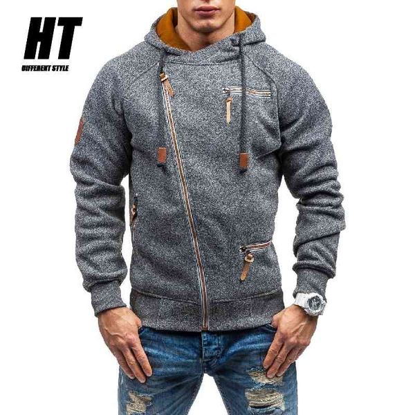 

hoodies men fashion diagonal zipper sweatshirt male personality solid autumn tracksuit casual mens clothing outerwear sportswear 210603, Black