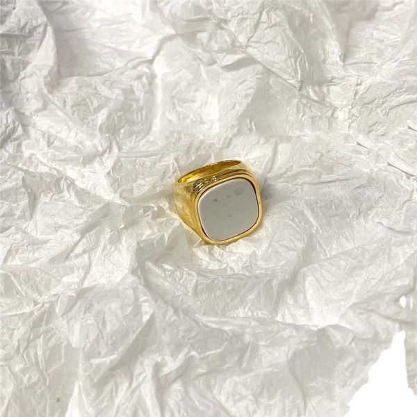 

wedding rings minar vintage white square stone charm for women korean gold color metal geometrical wide chunky ring temperament jewelry, Slivery;golden