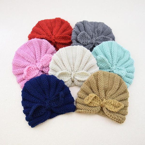 

caps & hats baby knitted hat autumn toddler scarf for girls cap winter warm bow ear solid beanies children, Yellow