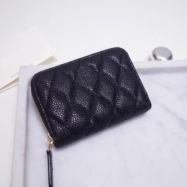 

card holders high grain leather coin purse female flap caviar holder wallet with zipper, Brown;gray