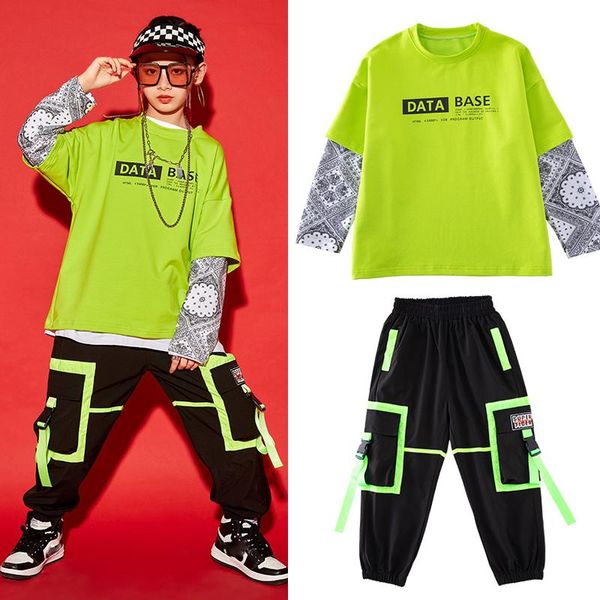 

girls hip-hop dance costumes children's fake two-piece sweaters hiphop pants jazz performance clothes street wear sl4475 stage, Black;red