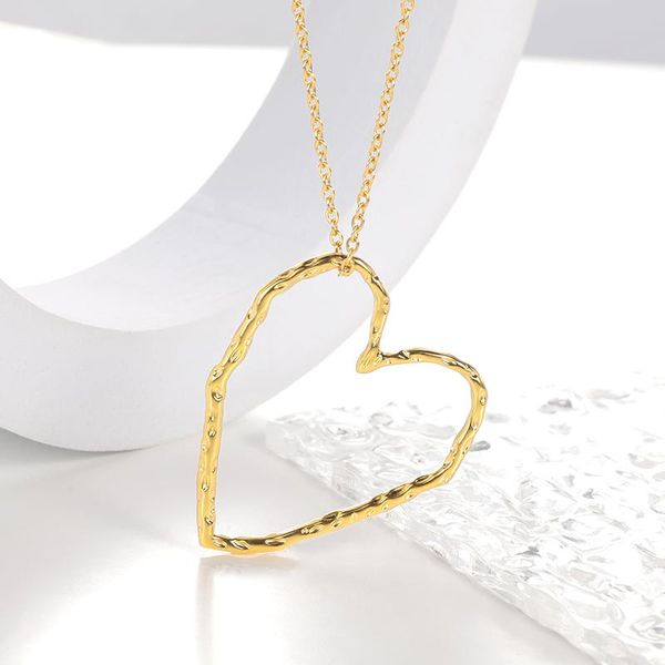 

pendant necklaces stainless steel big heart necklace wedding jewelry gold color romantic love gifts for women girls, Silver