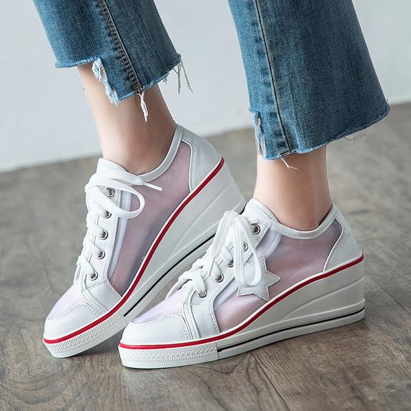 

summer style women's shoes breathable mesh platform sneakers for women wedges casual woman pumps sandals plus size 2021 dress, Black