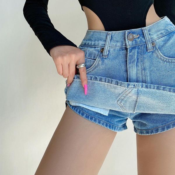 

women's shorts tvvovvin retro classic denim female high waist side slits thin a-line all-match fashion skorts korean sweet pz1b, White;black