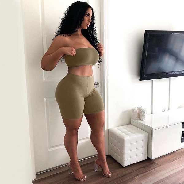 

women's tracksuits two piece women sports outfits off shoulder tube and short pants backless casual summer 2021 clothing, Gray