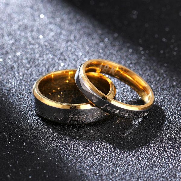 

wedding rings forever love 4mm 6mm ring for women men stainless steel engagement promise heart valentine's day jewelry, Slivery;golden
