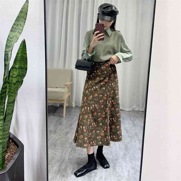 

autumn fashion high waist slim stretch women fishtail skirt casual elastic retro floral long 210527, Black