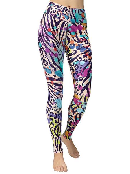 

yoga outfit colorful animal print symbiosis leggings high waist pants breathable gym fitness push up girl