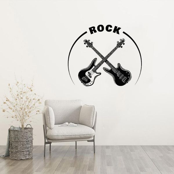 

wall stickers crossed bass and electric guitar sticker rock decal art musical instrument for music room decor removable a002184