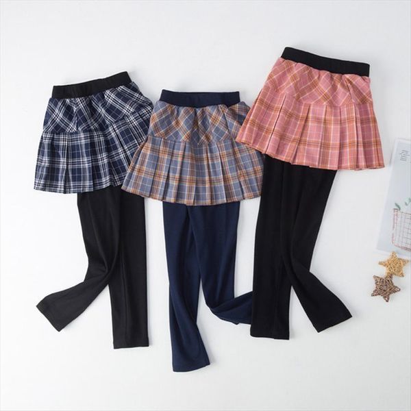 

3 8y spring children clothes kids girls pants cute pleated skirt skinny leggings plaid tutu winter, Blue