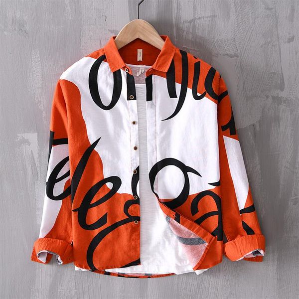 

men's casual shirts cotton linen men shirt breathable long sleeve 2021 loose trendy print camisas para hombre, White;black