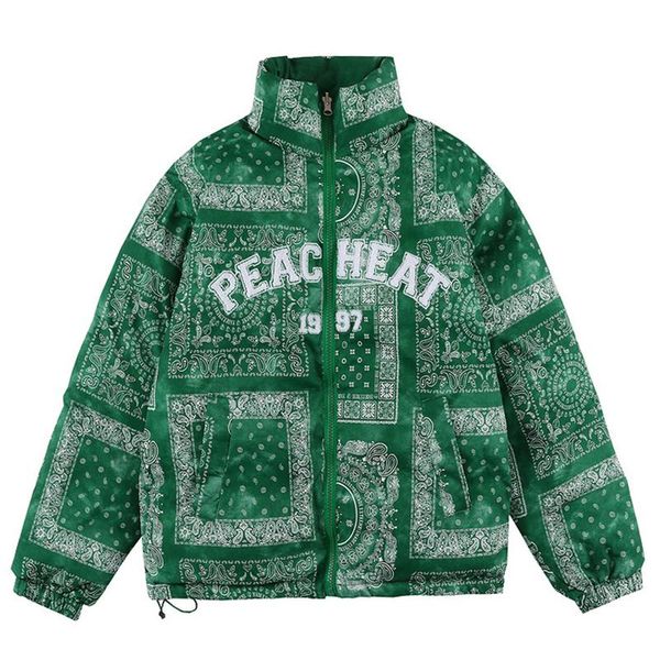 

men's jackets harajuku cashew flowers print patchwork reversible jacket parka outwear streetwear men oversize retro thicken warm park, Black;brown