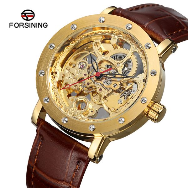 

clock fire luxury skeleton waterproof man 016, Slivery;brown