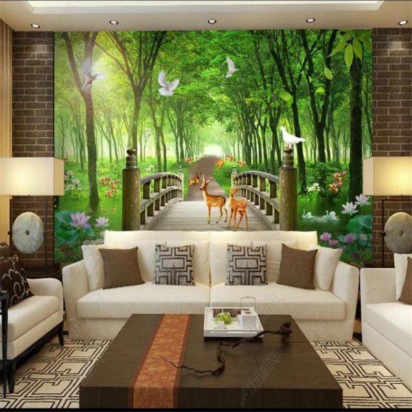 

wallpapers custom 3d po wallpaper living room bed mural big tree forest bridge scenery picture sofa backdrop for wall