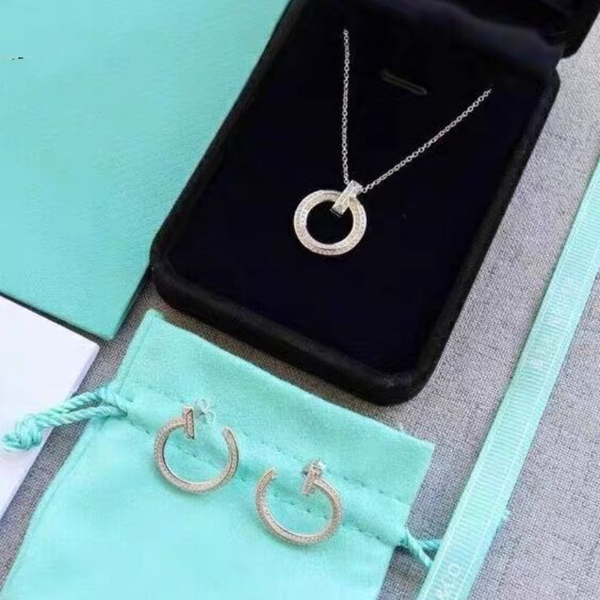 

t house necklace 925 sterling silver with 18k gold plated diamond hollow ring earrings full rhinestone t1 pendant ear jewelry