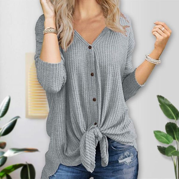 

women's sweaters women casual knit button down tie knot long sleeve v neck autumn solid color woman clothes, White;black