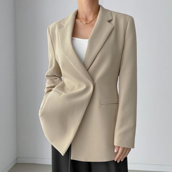 

women's suits & blazers [ewq] korean chic minimalist temperament lapel one button waist slim double pocket long sleeve suit coat female, White;black