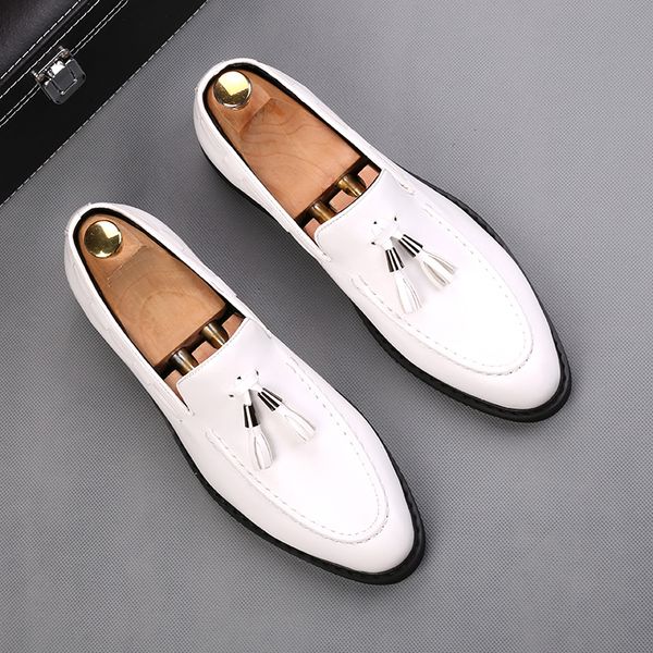

brogue elegant italian party dress shoes brand slip-on fashion round toe formal coiffeur patent wedding leather casual business loafers h46, Black