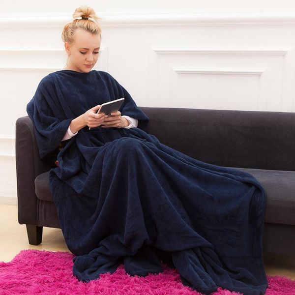 

blankets soft warm blanket long fleece with sleeves coral pocket winter wash flannel robe