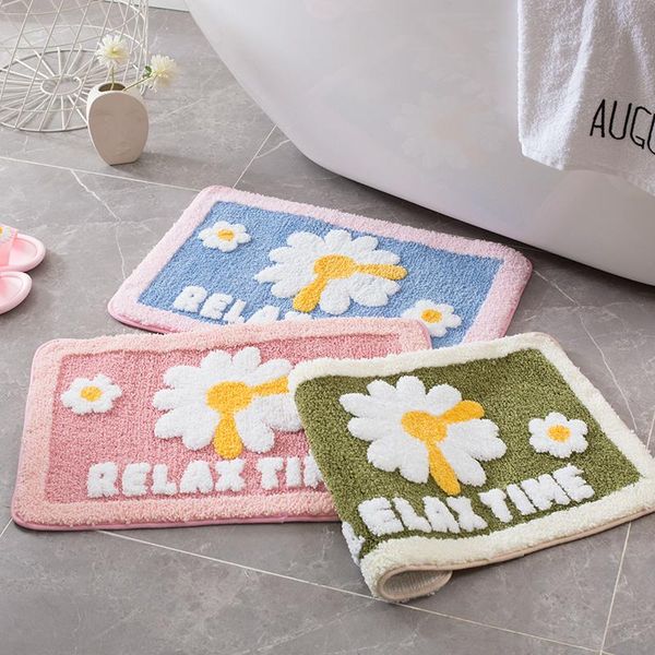

carpets bath mat cute cartoon daisy flocking floor mats home bathroom non-slip carpet rugs bedroom kitchen absorbent door