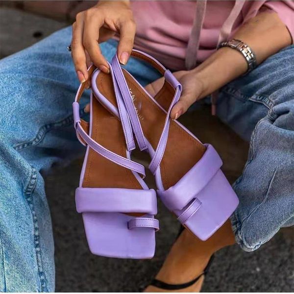 

sandals summer flat solid color square toe open women's shoes outdoor casual fashion plus size, Black