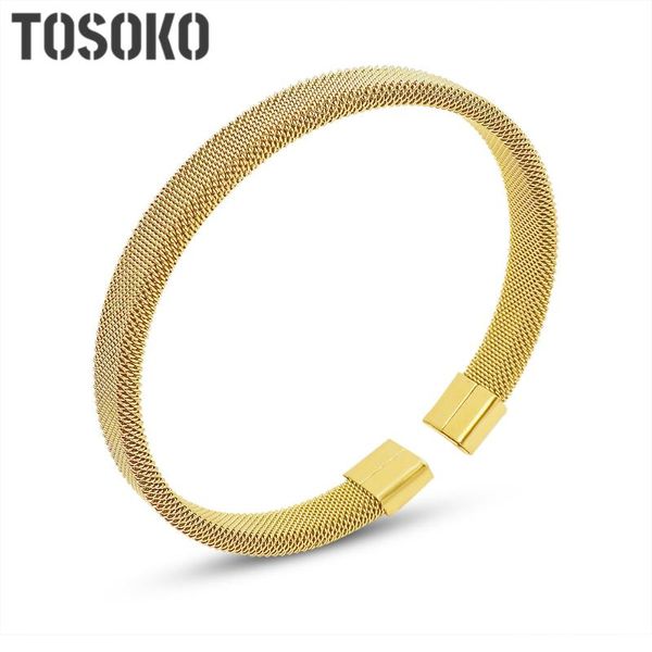 

bangle tosoko stainless steel jewelry 18 k gold woven design bracelet couple fashion opening bsz223, Black
