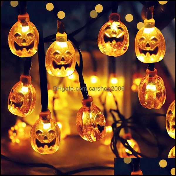 Outros suprimentos festivos em casa 30 LED Solar Strip Halloween Pumpkin Novelty Night Lamp Outdoor Party Decoration Garden Ornament String Light Light