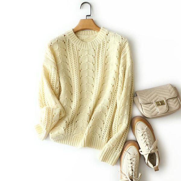 

women's sweaters shuchan yellow white 100% cashmere sweater women hollow out o-neck japan style autumn winter a-straight womens knit pu, White;black
