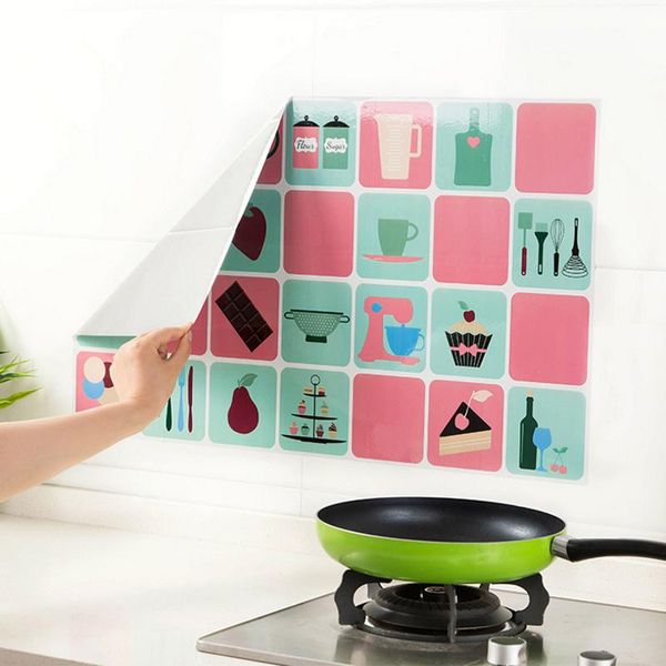 

wall stickers kitchen oil-proof sticker cabinet stovewith smoke machine tile paste self-adhesive wallpaper resistant to high