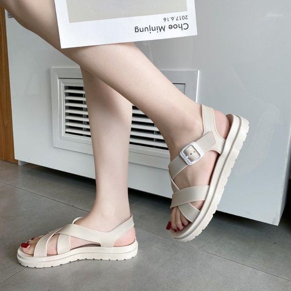 

sandals women's casual harajuku style non slide personality versatile women student simple roman flat bottom shoes1, Black