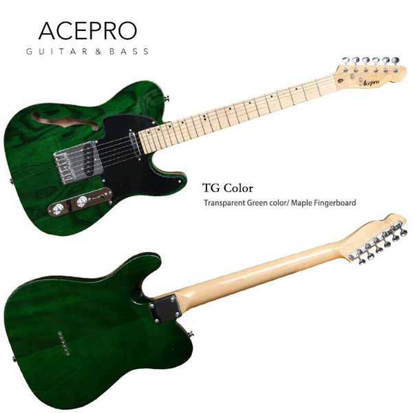 

acepro f hole electric guitar with 20mm solid ash body transparent green color