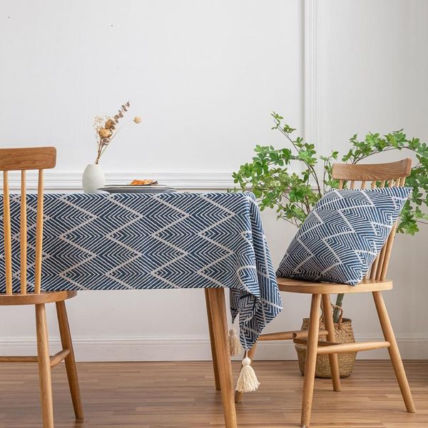 

blankets three dimensional jacquard wavy cotton linen tablecloth japanese style thickened tassel table cloth nordic blanket