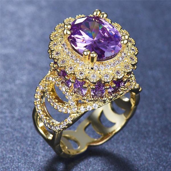 

wedding rings women big yellow gold finger ring vintage bands large red purple stone luxury promise love engagement, Slivery;golden