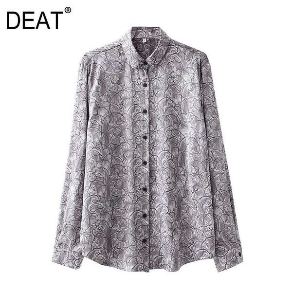 

[deat] spring autumn fashion turn-down collar long sleeve printing single-breasted loose women shirt 13c286 210527, White