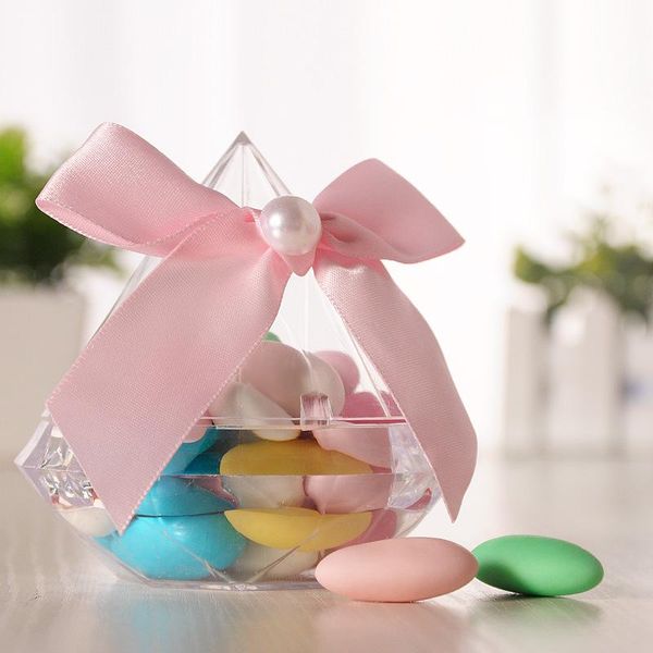 

gift wrap 12pcs transparent handmade bow diamond shape candy box plastic container for wedding party home decor baby shower sweet