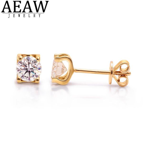 

stud real 0.5-1.0 carat d color moissanite earrings for women 100% 14k yellow gold sparkling wedding jewelry, Golden;silver