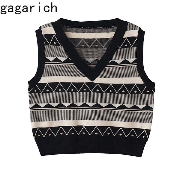 

women's vests gagarich women vest 2021 winter autumn korean simple casual retro jacquard temperament geometric pattern designed female, Black;white