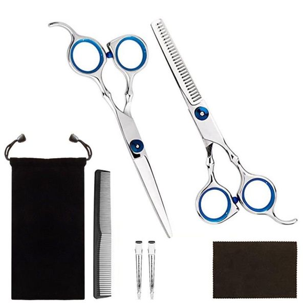 

hair scissors professional set, cutting shears, thinning razor comb, clips, barber