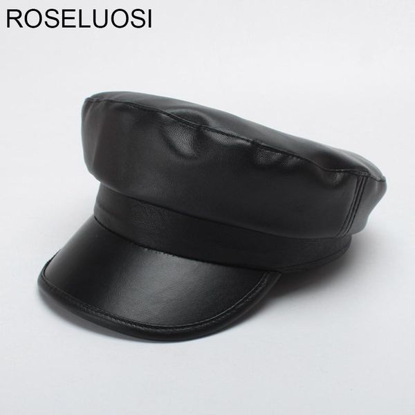 

berets roseluosi women pu leather military hats autumn winter vintage black army cap female sboy hat casequette, Blue;gray