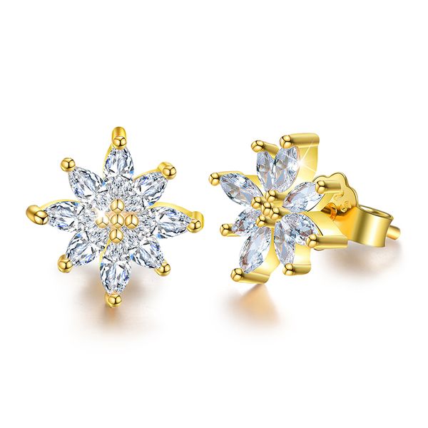 

stylever real 925 sterling silver 18k gold cubic zirconia marquise shape snowflake stud earrings for women gift wedding jewelry, Golden;silver