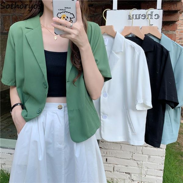 

women's suits & blazers women solid chic thin single breasted office lady short sleeve blazer streetwear korean style casual daily styl, White;black