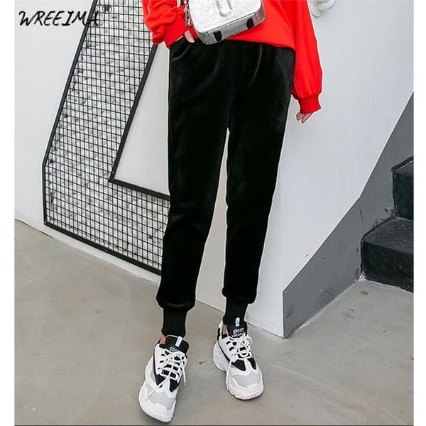 

women's pants & capris wreeima 2021 winter velvet women warm thick streetwear trousers high waist casual sweatpants pencil, Black;white