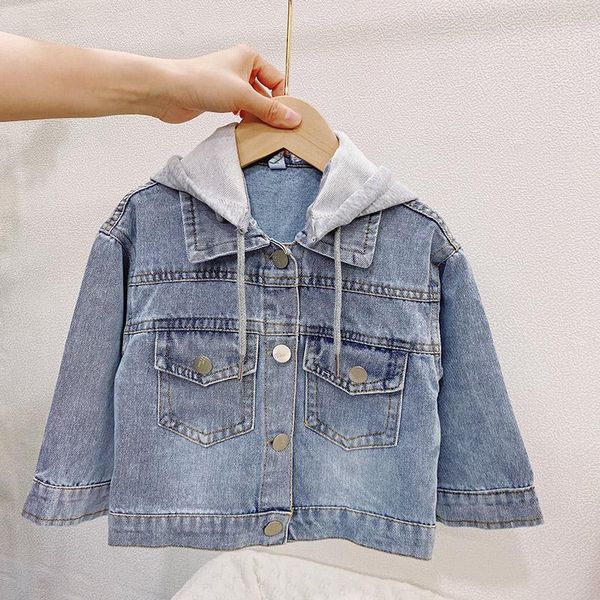

jackets knitted hat bear head denim jacket, Blue;gray