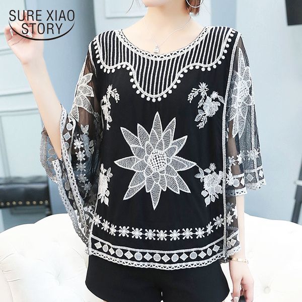 

fashion women and blouses ladies shirts white lace short sleeve blouse shirt three quarter 4012 50 210415