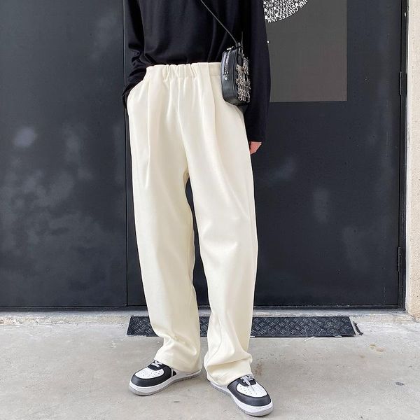 

men's pants men winter thicken wool loose casual wide leg pant japan korean streetwear vintage elastic waist sports jogger sweatpants, Black