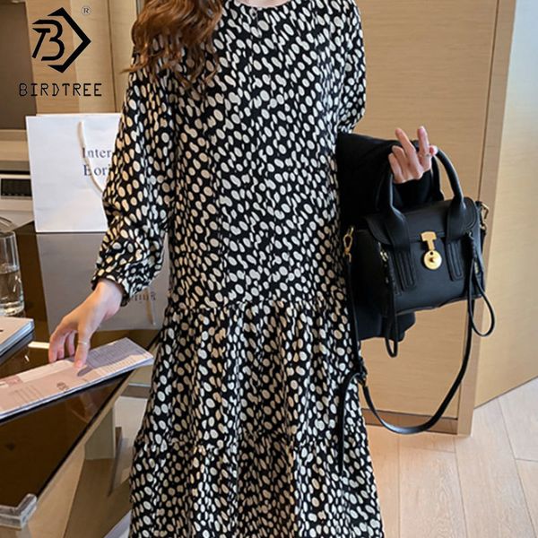 

women plus size xl-5xl ladies long sleeve slim o neck shirt spring dot print robe lined dress d0n309n 210416, Black;gray