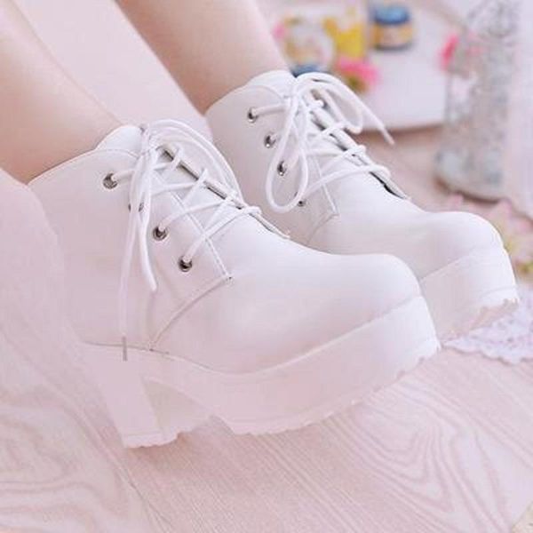 

boots spring and autumn korean style cross strap solid color high heel short tube ladies fashion waterproof platform., Black