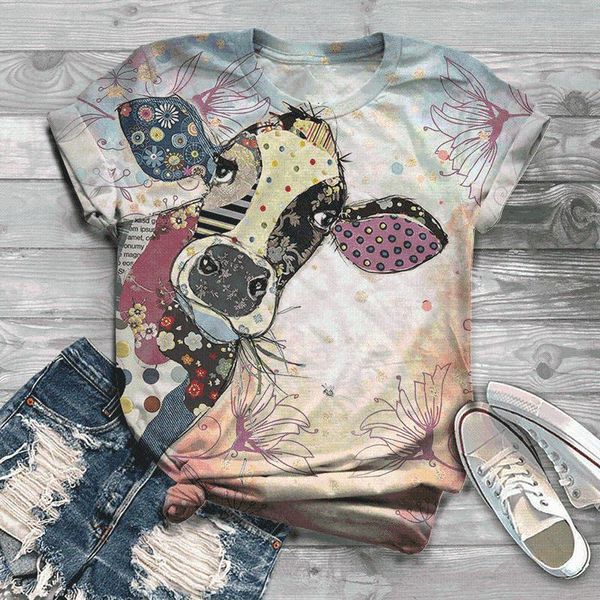 

women cartoon donkey printed t-shirt short sleeve animal print o-neck casual tee 2021 women's, White