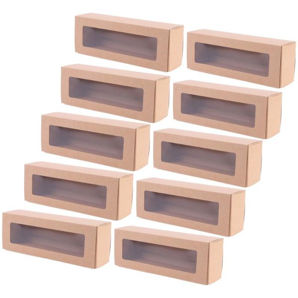 

gift wrap 10pcs macaron pvc boxes with clear window paper packaging box cookie containers for home dessert shop (kraft paper, small)